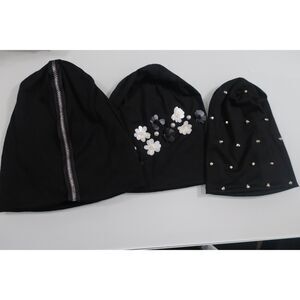 Black Beanie Zipper Flower Studs Bundle NWOT